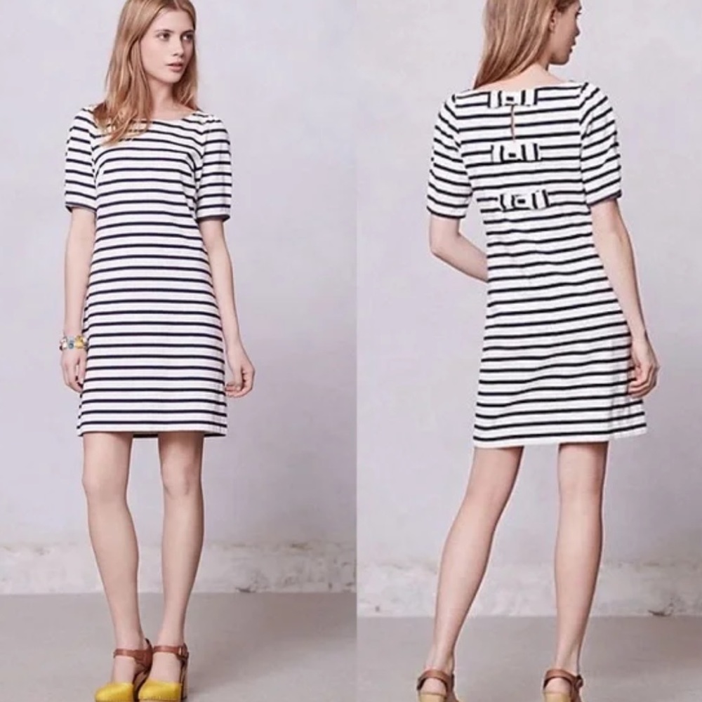 Anthropologie Postmark 9-H15 STCL Nautical 3 Bow Dress size Small